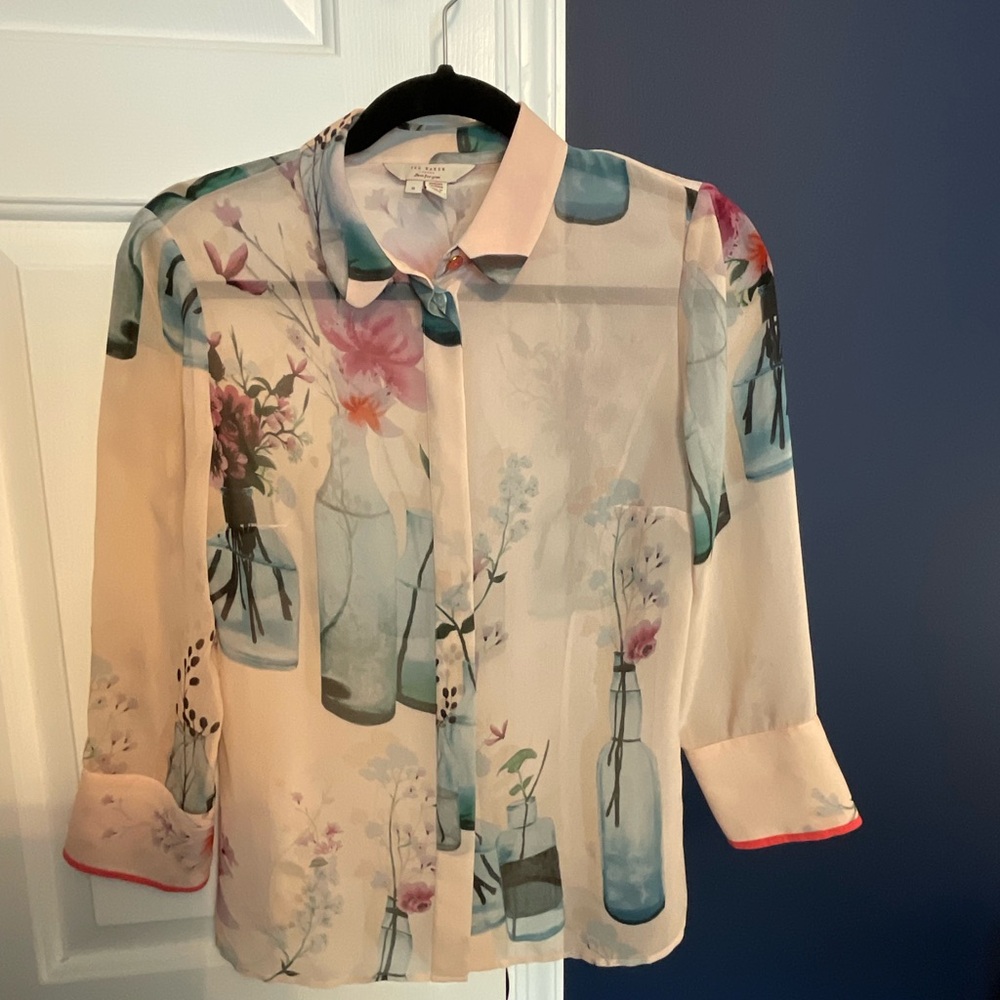Ted Baker Floral Blouse - Cream and Blue
